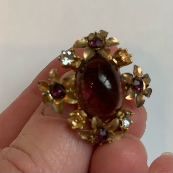 LOT 5 Five Pr Screw back Earrings Vintage Gold Tone Rhinestone Floral Black - Picture 3 of 14